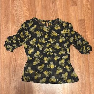 Moda International Floral Black and Yellow Women's chiffon blouse